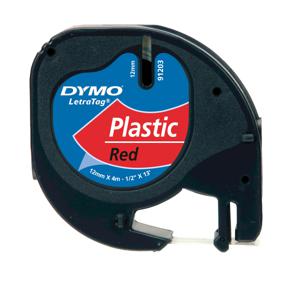 Huismerk DYMO LetraTag 91203/S0721630 Labeltape 12mm Zwart op Rood