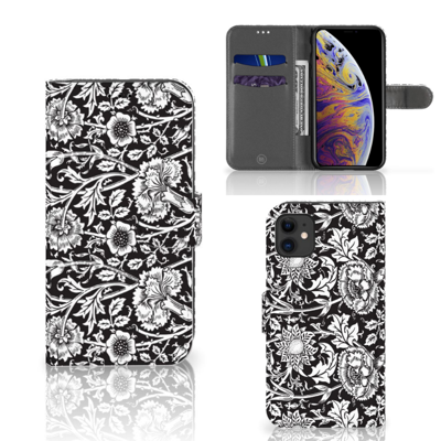 Apple iPhone 11 Hoesje Black Flowers Apple iPhone 11 Hoesje Black Flowers