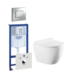 QeramiQ Salina Compact toiletset bestaande uit inbouwreservoir, compact wandcloset met toiletzitting en bedieningsplaat verticaal/horizontaal chroom 0720001/0729205/sw258541/