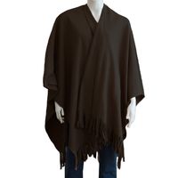 Luxe omslagdoek/poncho - donker bruin - 180 x 140 cm - fleece - Dameskleding accessoires - thumbnail