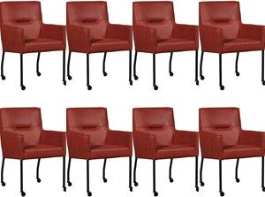 Set van 8 Rode leren moderne eetkamerstoelen Lucky - Vintage Leer Burgundy (rood leer)