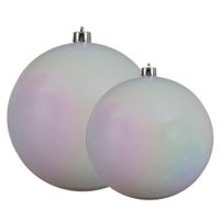 Grote kerstballen 2x stuks parelmoer wit 14 en 20 cm kunststof - thumbnail