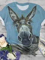 Cotton-Blend Animal Crew Neck Short Sleeve T-shirt