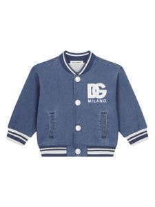 Dolce & Gabbana Kids veste bomber en coton à logo brodé - Bleu