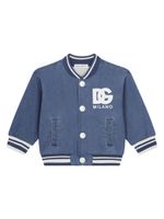 Dolce & Gabbana Kids veste bomber en coton à logo brodé - Bleu - thumbnail