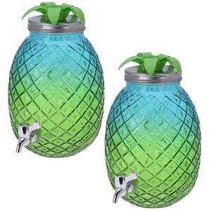 2x Stuks glazen drank dispenser ananas blauw/groen 4,7 liter