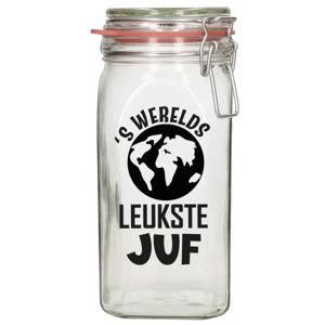 Bellatio Decorations Cadeau voorraadpot/snoeppot - juf - glas - 12 x 7 cm - 1,5 liter - juffendag   -