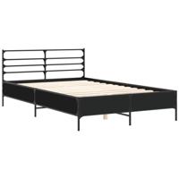 vidaXL Bedframe bewerkt hout metaal zwart 135x190 cm, bed, bed ombouw, twijfelaar, bedbodem, slaapkamermeubel, boxspring, 2 persoonsbed