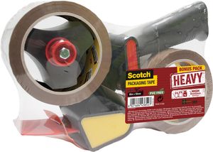 Scotch verpakkingstape Heavy ft 50 mm x 66 m bruin, 2 rollen met Pistol Grip dispenser