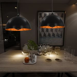 Plafondlampen 2 st halfrond E27 40 cm zwart en goudkleurig