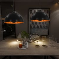 Plafondlampen 2 st halfrond E27 40 cm zwart en goudkleurig