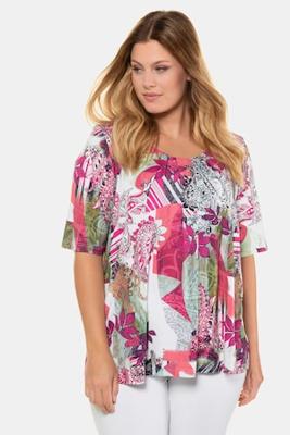 Ulla Popken T-shirt, bladeren/paisley, korte mouwen - Grote Maten