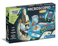 Clementoni Smart Deluxe 55511 Microscoop, 1200-voudige vergroting, wetenschappelijk speelgoed, met voorbereide monsters en wetenschappelijke kristallen, met telefoonhouder, vanaf 8 jaar, Spaans