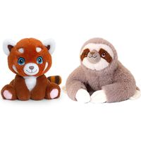 Pluche knuffels combi-set dieren luiaard en rode panda 25 cm - thumbnail