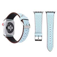 By Qubix - Dot Pattern Leren bandje - Licht blauw - Compatible met Apple Watch 44mm / 45mm / 46mm / 49mm - Compatible Apple watch bandjes