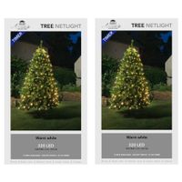 2x stuks kerstboom lichtnetten/netverlichting met timer 320 lampjes warm wit - thumbnail