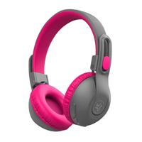 JLab JBuddies Studio 2 Draadloze en bedrade on-ear kinderhoofdtelefoon, grijs/roze, 65+ uur batterijduur, volumebestendig, volumeregelaar, opvouwbaar, verstelbaar, geluidsisolatie, met microfoon