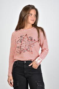 Golden Goose t-shirt lange mouw gestreept met borduursel en print rood