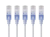 Monoprice Cat6A Ethernet-patchkabel - 0,5 voet - wit (5 stuks) netwerkinternetkabel - RJ45, gestrand, UTP, puur kale koperdraad, 30AWG - SlimRun-serie