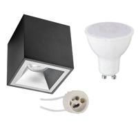 Opbouwspot Set - Pragmi Cliron Pro - GU10 Fitting - Opbouw Vierkant - Mat Zwart/Zilver - 4W - Helder/Koud Wit 6400K -