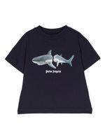 Palm Angels Kids t-shirt en coton à imprimé requin - Bleu