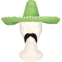 Carnaval verkleed set Gringo - Mexicaanse sombrero hoed - groen - met Western thema plaksnor - thumbnail