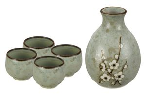 Tokyo Design Studio - Soshun - Sake set met sakefles en 4 kopjes - Mintgroen - 3.7 x 12cm 50/290ml