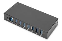 DIGITUS industriële 7-poorts USB-hub - 7x USB-A - USB 3.0-5 Gbit/s USB SuperSpeed - 15 kV ESD-bescherming - metalen behuizing - DIN-rail montage - zwart
