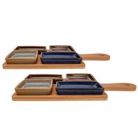 Set van 2x stuks serveerplanken bamboe 29 x 20 cm met 8x luxe hapjes/saus/tapas schaaltjes