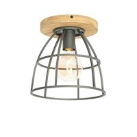 QAZQA - Industrieel | Industrie plafondlamp donkergrijs met hout - Arthur | Woonkamer | Slaapkamer | Keuken - Hout Rond - E27 Geschikt voor LED - Max. 1 x 40 Watt