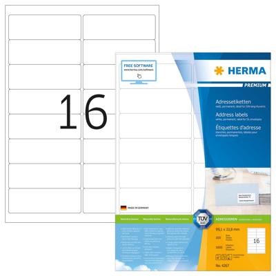 Etiket HERMA 4267 99.1x33.8mm premium wit 1600stuks Etiket HERMA 4267 99.1x33.8mm premium wit 1600stuks