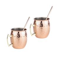 Set van 2x Cocktailbekers/cocktailglazen Moscow Mule - koper - 500 ml - met drinkrietjes - thumbnail