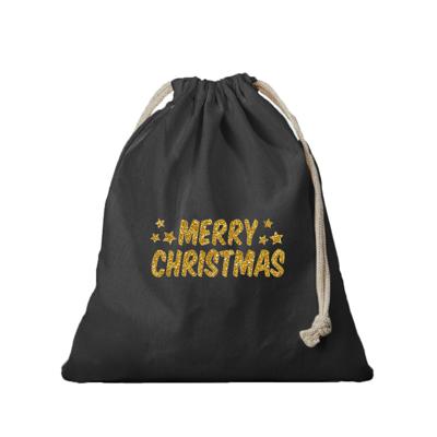 1x Kerst cadeauzak zwart Merry Christmas gouden glitters met koord voor als cadeauverpakking 1x Kerst cadeauzak zwart Merry Christmas gouden glitters met koord voor als cadeauverpakking