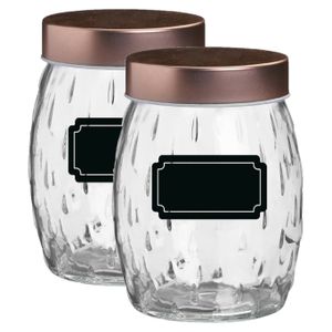 Voorraadpot/bewaarpot Beau - 4x - 1.2L - glas - koperen deksel - incl. etiketten