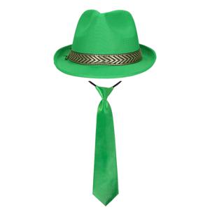 Carnaval verkleedset Greenman - hoed en stropdas - groen - heren/dames - verkleedkleding