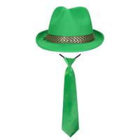 Carnaval verkleedset Greenman - hoed en stropdas - groen - heren/dames - verkleedkleding - thumbnail