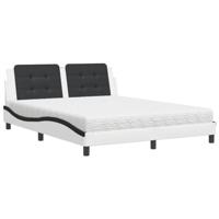 vidaXL Bed met matras kunstleer wit en zwart 160x200 cm, bed, bed ombouw, tweepersoonsbed, bedbodem, slaapkamermeubel, 2 persoonsbed, logeerbed