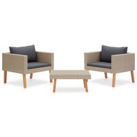 3-delige Loungeset met kussens poly rattan beige - thumbnail