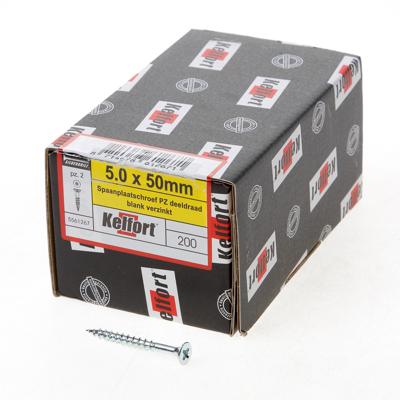 Kelfort Spaanplaatschroef platverzonken kop verzinkt pozidriv deeldraad 5.0 x 50mm Kelfort Spaanplaatschroef platverzonken kop verzinkt pozidriv deeldraad 5.0 x 50mm