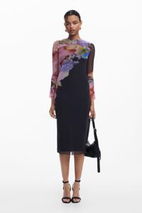 Bloemen midi-jurk - BLACK - XS