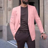 Voor heren Blazer liiketoiminta Cocktailparty Bruiloft Modieus Casual Lente Herfst Polyester Effen Kleur nappi Zak Comfortabel Enkele rij knopen Blazer Licht Roze Geel Blozend Roze Koningsblauw Lightinthebox