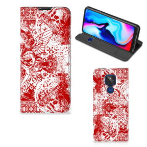 Mobiel BookCase Motorola Moto G9 Play Angel Skull Rood