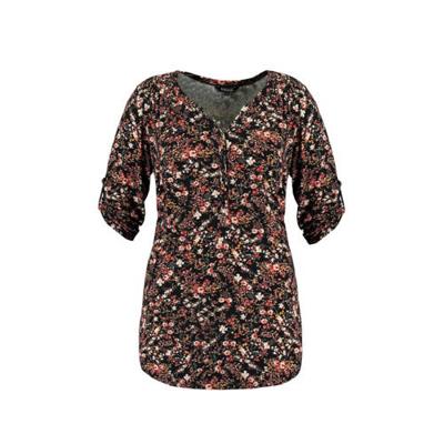 MS Mode gebloemde top zwart/rood/roze