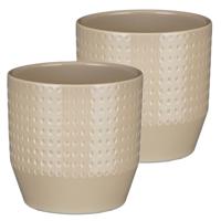 Mica Decorations Bloempot rond model Nola - 2x - beige - D14 x H13 cm - relief dots