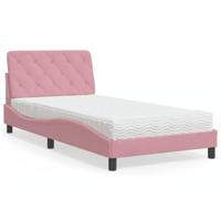 vidaXL Bed met matras fluweel roze 100x200 cm, bedframe, bed ombouw, eenpersoonsbed, bedbodem, slaapkamermeubel, 1 persoonsbed, logeerbed, houten bed