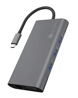 ICY BOX IB-DK4040-CPD USB-C Dock met HDMI, USB 3.0 Hub, Power Delivery, LAN, Kaartlezer, Audio, VGA voor MacBook en Laptop, Aluminium,grijs