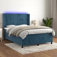 vidaXL Boxspring met matras en LED fluweel donkerblauw 140x190 cm, bed, boxspringbed, tweepersoonsbed, slaapmeubel, boxspring bed, bed met matras
