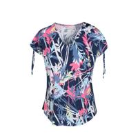 Cassis top met bladprint donkerblauw/roze/lichtblauw/wit