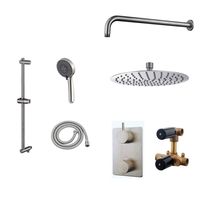 Mueller Ufo RVS thermostatische regendouche 30cm met wandarm en handdouche op glijstang