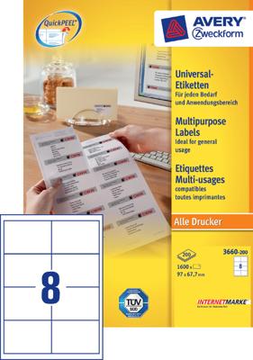 Etiket avery zweck 3660 97 x 67.7 mm 1600 st Etiket avery zweck 3660 97 x 67.7 mm 1600 st